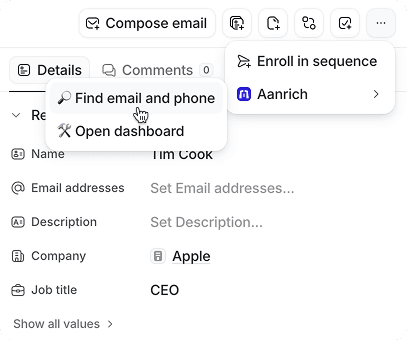 Aanrich enrichment action in Attio CRM